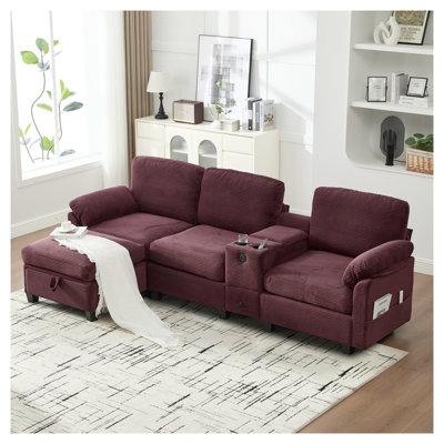 Canapé modulaire en velours côtelé à 4 places en rose rouge United We Win