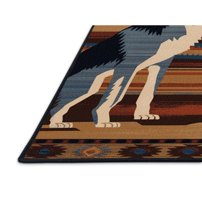 Tapis lavable inspiré du loup du Sud-Ouest, Rond 4 pi