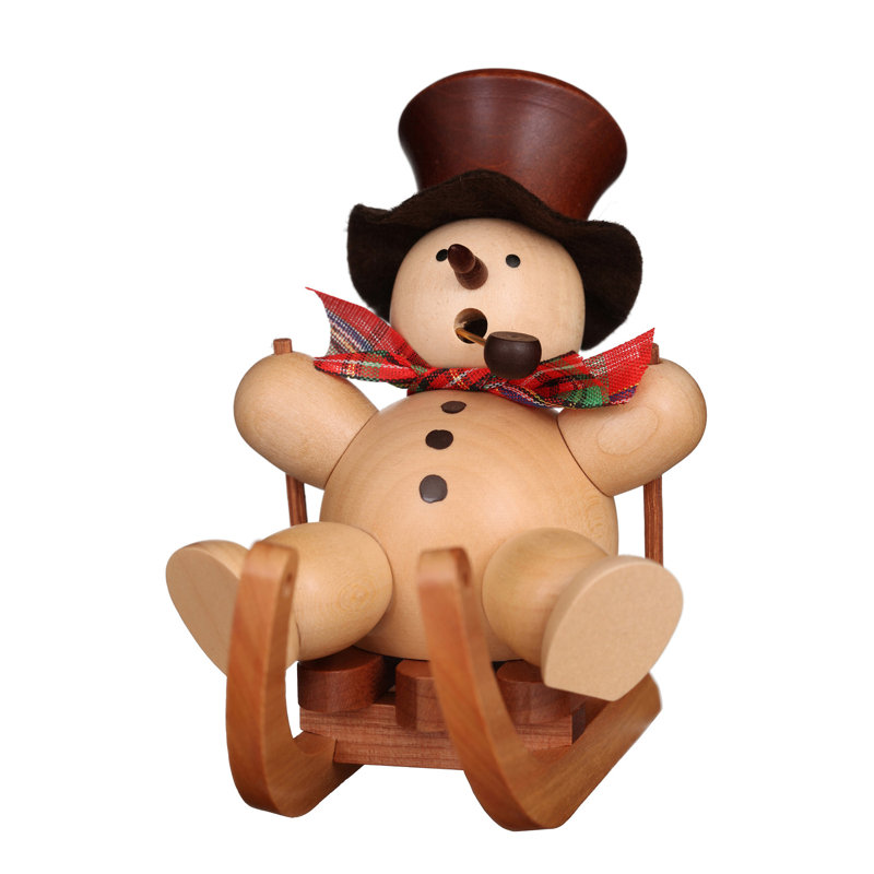 Brûleur de encens en bois naturel fini bonhomme de neige sur le chariot