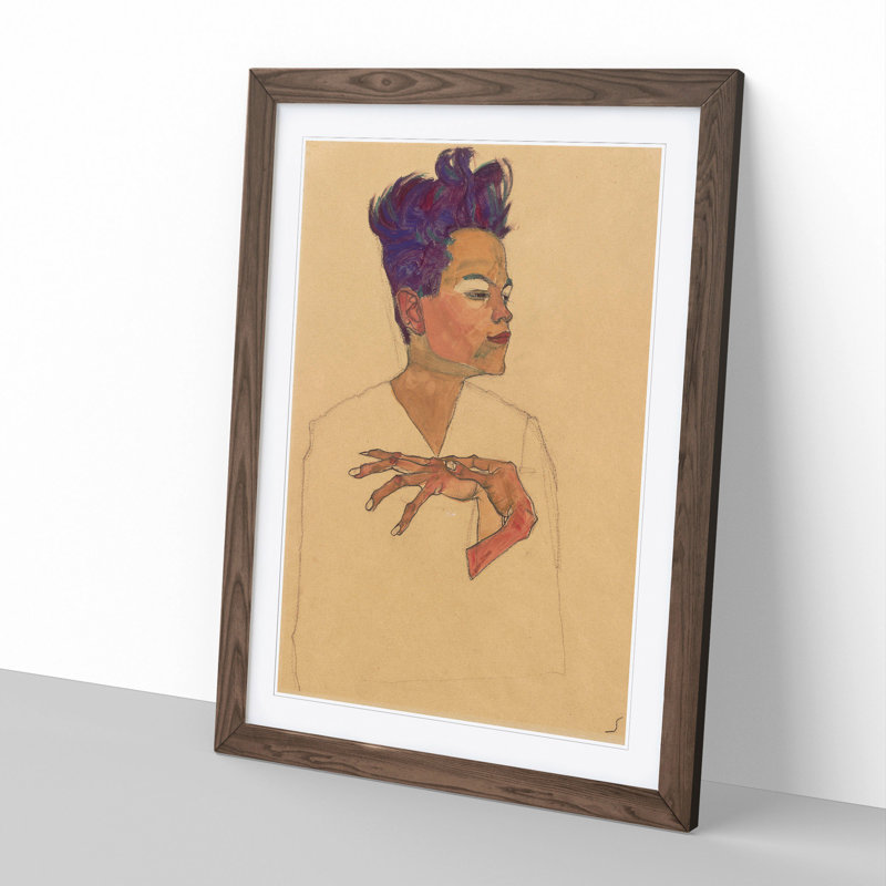 Self-Portrait Vol.5 by Egon Schiele - Picture Frame Painting, Walnut Framed, 36cm H x 27cm W x 2cm D