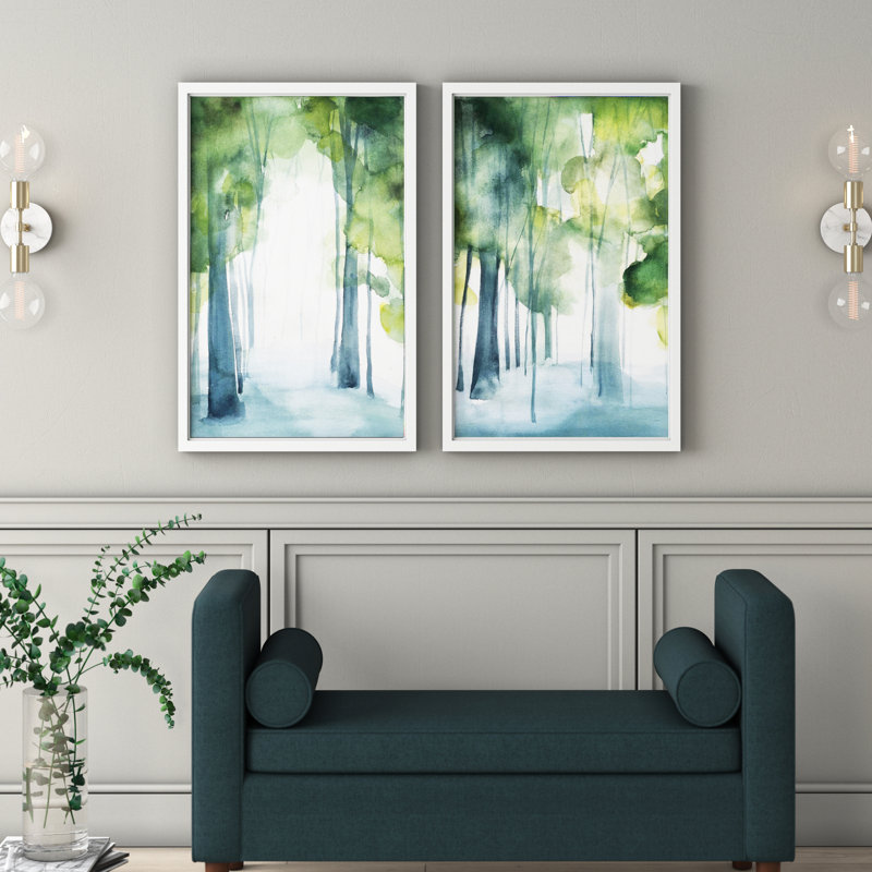 «Through the Haze Diptych» par Christine Lindstrom - Ensemble de 2 reproductions encadrées sur papier, Encadrement blanc