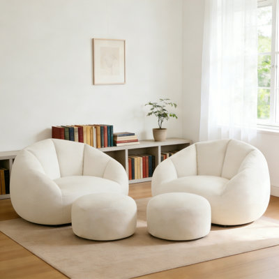 Set of 2 Oversized Plush Microfiber Soft Shell Bean Bag Chair with Ottoman by Trule