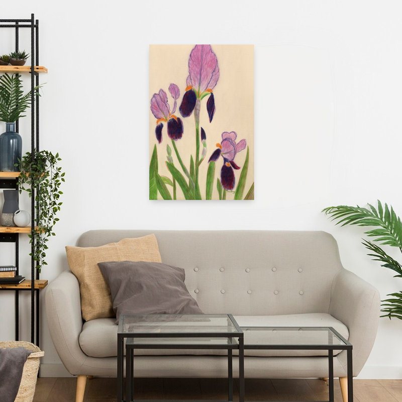 Art mural vibrant, iris mauves délicats, iris, H 24 po x l 16 po