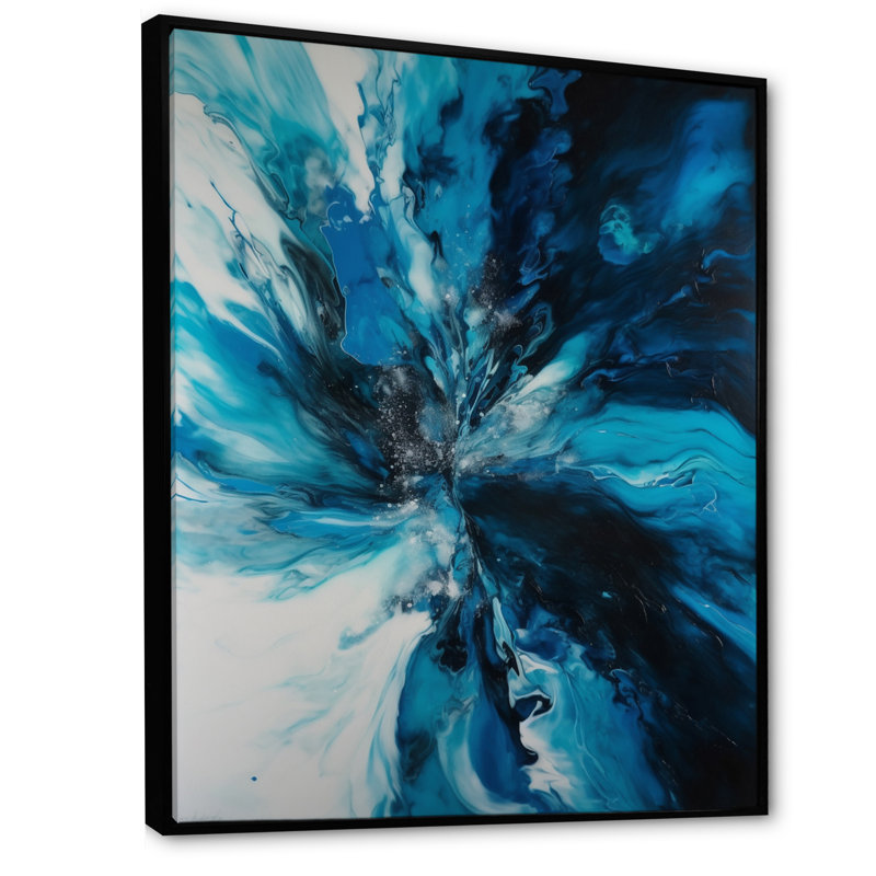 Marbre chromatique bleu et noir sur toile, H 44 po x l 34 po x P 1,5 po, Cadre flottant noir