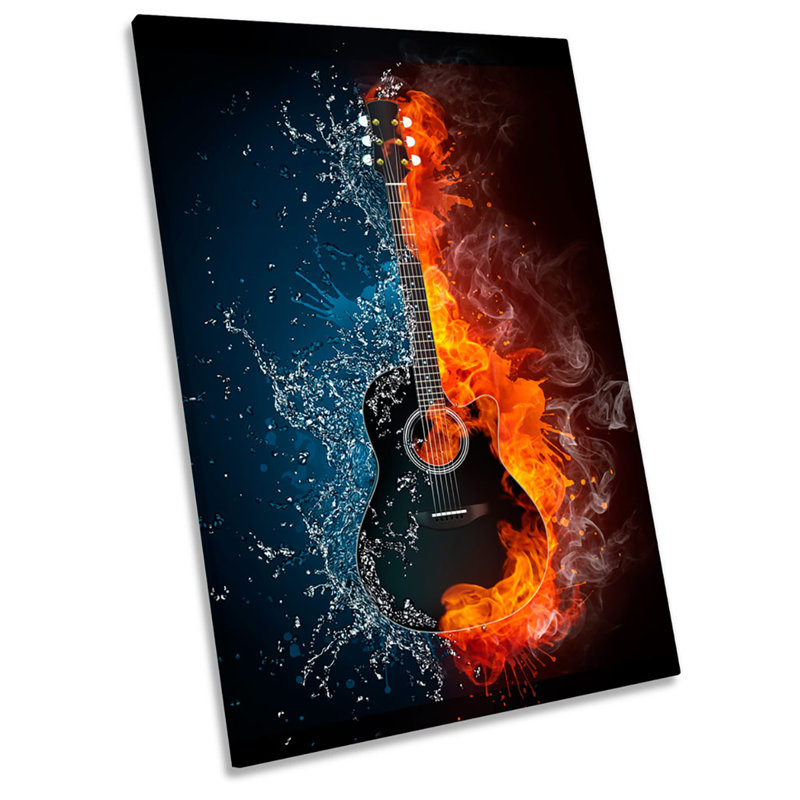 Flaming Guitar Rock Music - Wrapped Canvas Painting, 137.2cm H x 91.4cm W x 4cm D