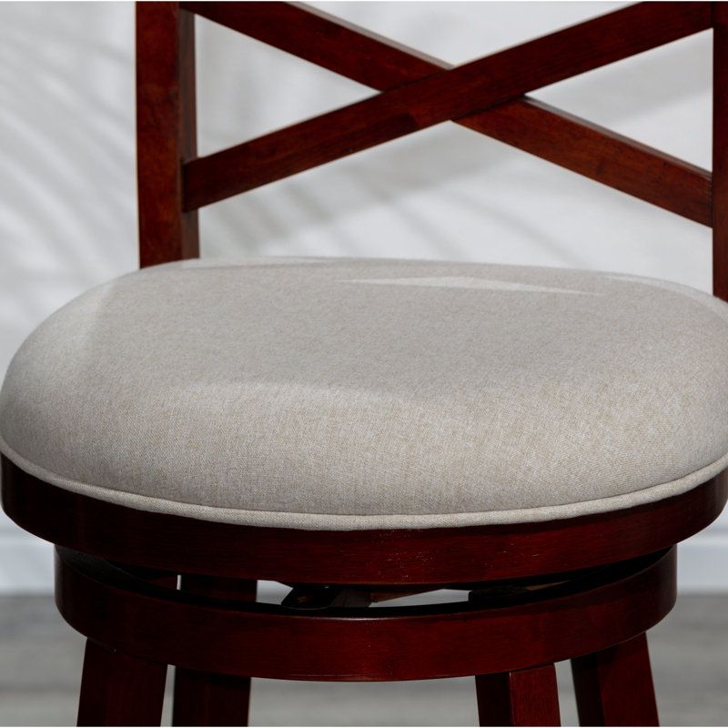 Tabouret pivotant de 24 po de hauteur comptoir en cerisier, siège en tissu beige, Gris, Cerisier