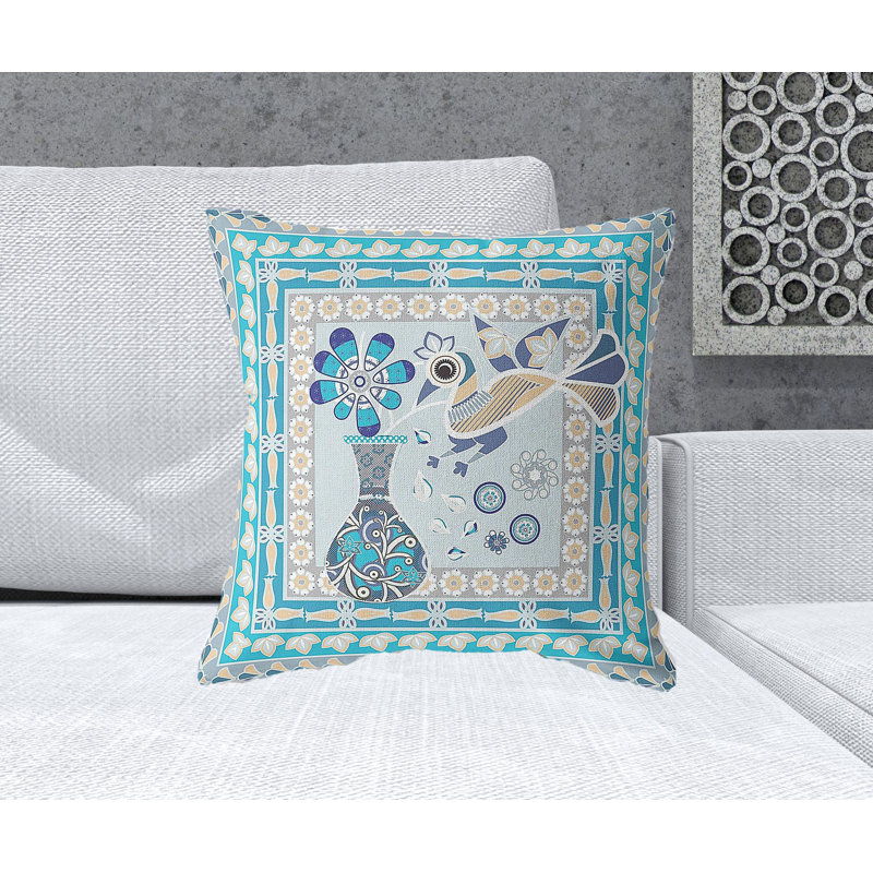 Coussin décoratif 20 po x 20 po bleu et blanc cassé, Turquoise