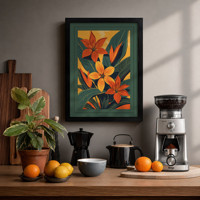 Vibrant Bloom Cluster Modern - Print, A1 - 84.1 x 59.4 cm, Black