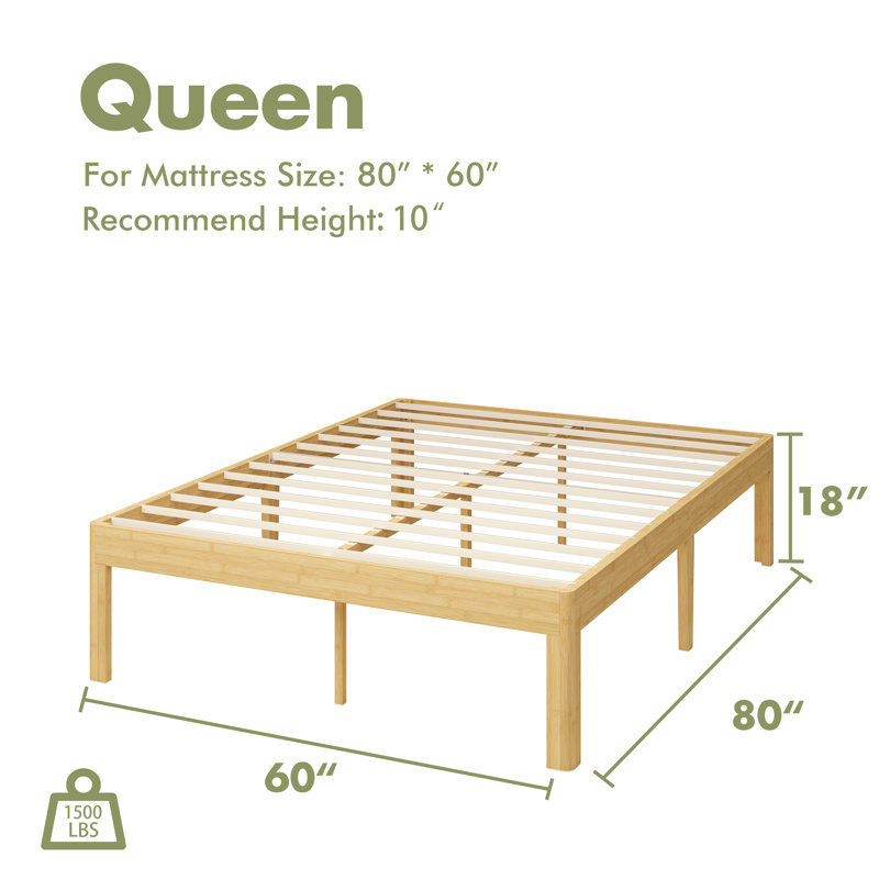 18" High Wood Platform Bed Frame,  Underbed Storage, Easy Assembly, No Box Spring Needed, Queen