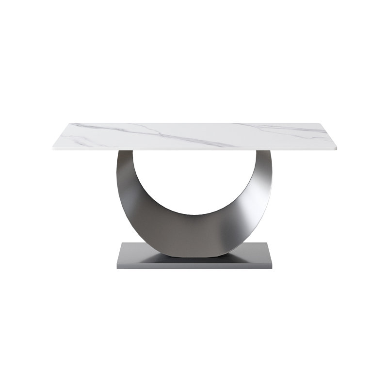 Table de salle à manger en pierre frittée blanche