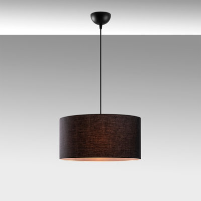 Lustre de style scandinave, structure en métal noir, hauteur réglable (15,0 - 46,5 pouces) | Capuchon en tissu de 15,7 pouces de diamètre, douille E27 de 40 W maximum | Élégant luminaire pour décoration intérieure moderne, classé IP20