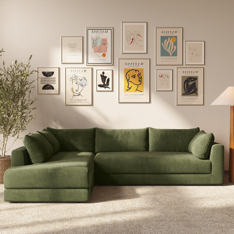 Canapé modulaire en tissu l 120 po Marcel, Tissu vert Sagano, Orienté à gauche (vu de face)