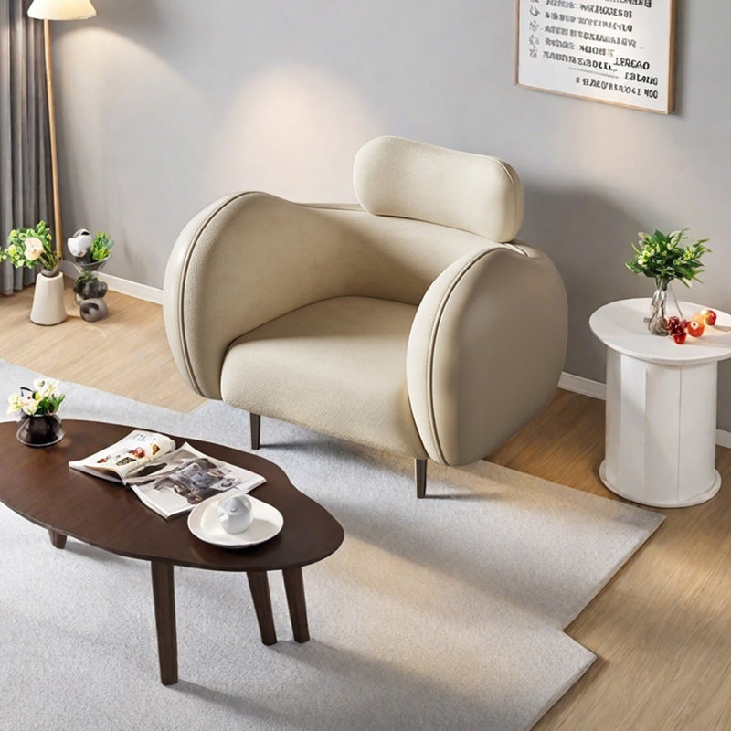 Comfortable sponge solid wood leisure chair, Beige