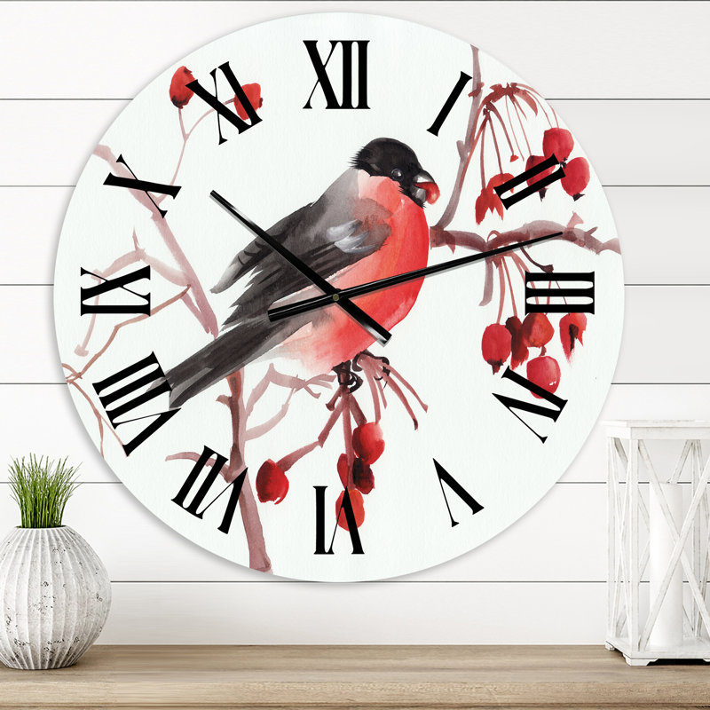 Bouvreuil sur une branche - horloge murale traditionnelle, Très petit