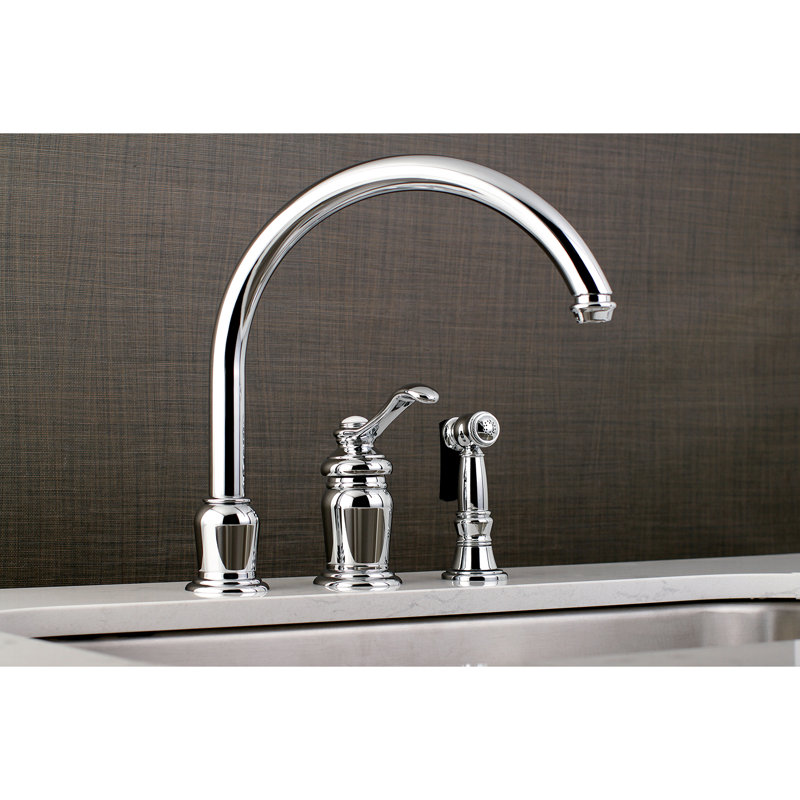 Kingston Brass Templeton Single-Handle Widespread Kitchen Faucet, Polished Chrome, With Spray