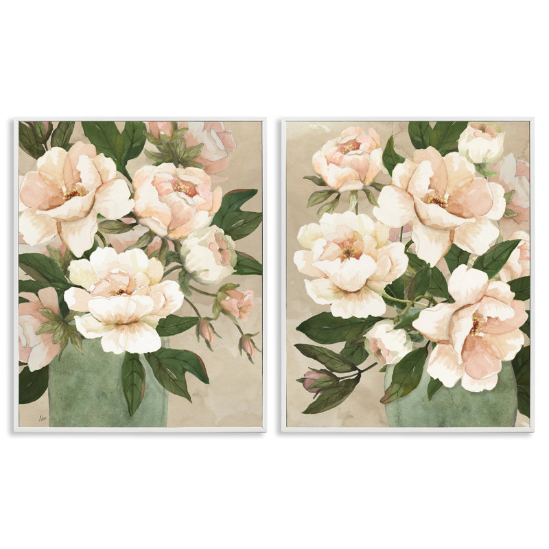 Ensemble de 2 estampes Chic Blush, pivoines encadrées, design par Nan, H 14 po x l 22 po