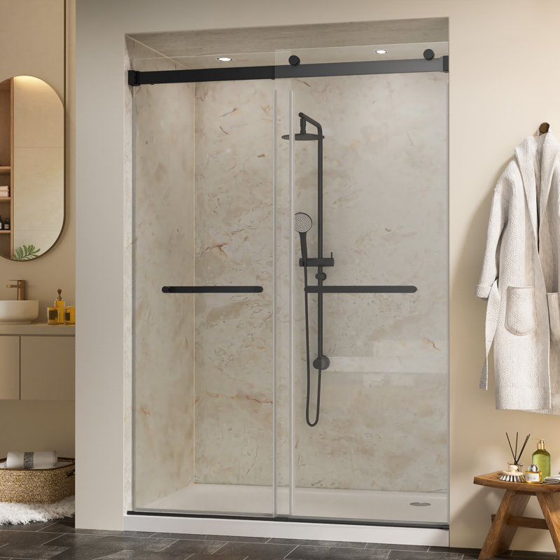 44"-48" W x 76" H Double Sliding Frameless Shower Door with 5/16" (8mm) Crystal Clear Tempered Glass, Matte Black