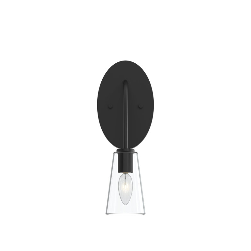 Applique murale 1 lumière noire mate avec abat-jour en verre transparent Jheni, Noir mat