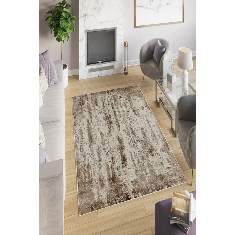 Stylish Area Rug (2.6 x 4.0 ft), Beige & Bronze, 100% Polyester | Antibacterial, Eco-Friendly, Non-Slip PVC Dot Underside | Machine Washable, 0.2 in Pile Height | Perfect for Living Room, Bedroom & Office Decor
