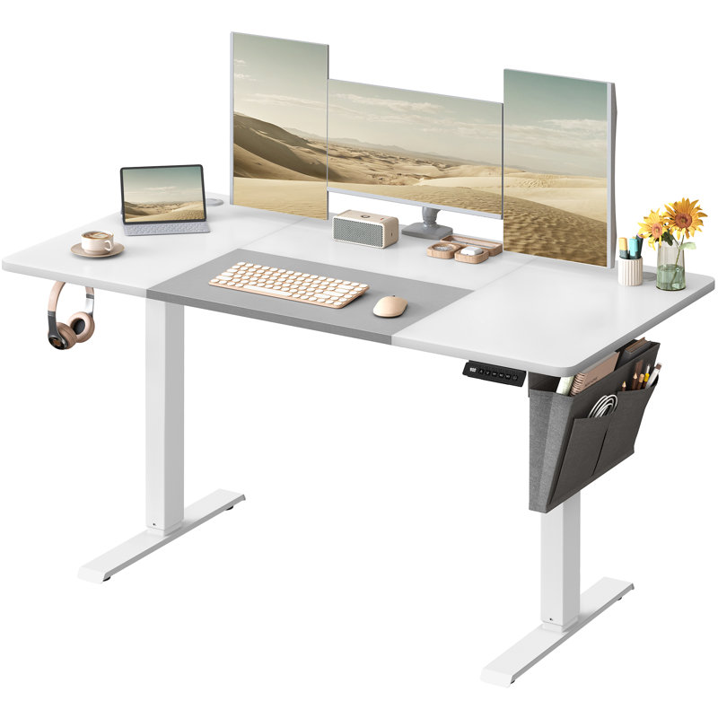 140Cm W Rectangular Standing Desk, 120cm H x 140cm W x 60cm D, White/Gray/White