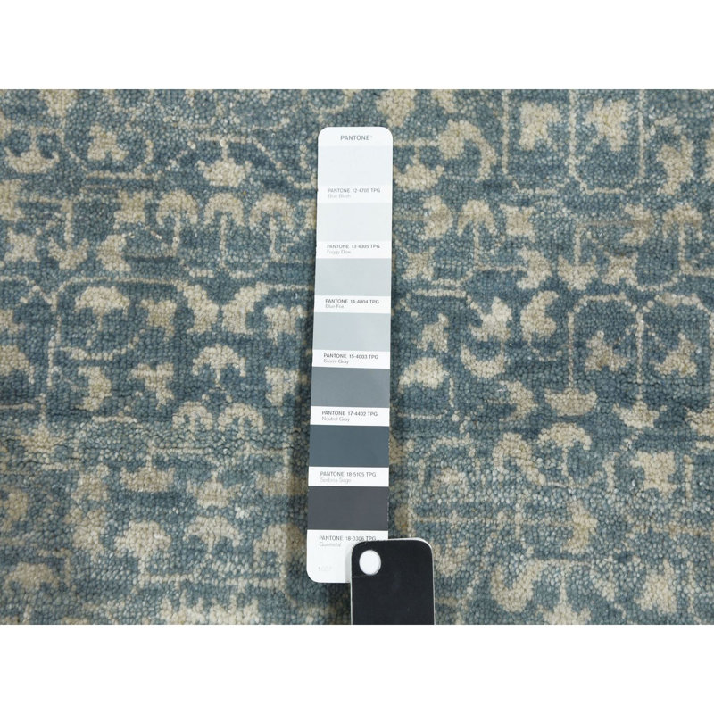Tapis bleu en laine noué à la main de conception unique 3 pi 1 po x 5 pi 2 po Aguon