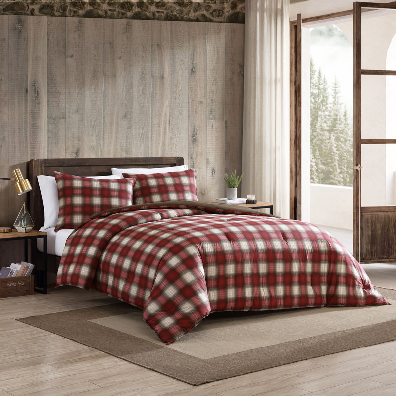 Ensemble d'édredon réversible en coton à carreaux Eddie Bauer, Édredon pour lit simple + 1 taie décorative stan