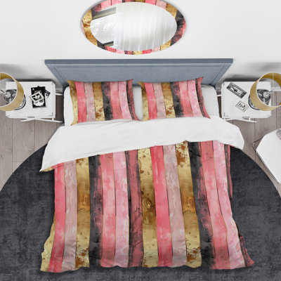 Ensemble de housse de couette transitionnel rose doré à fines rayures Glam I