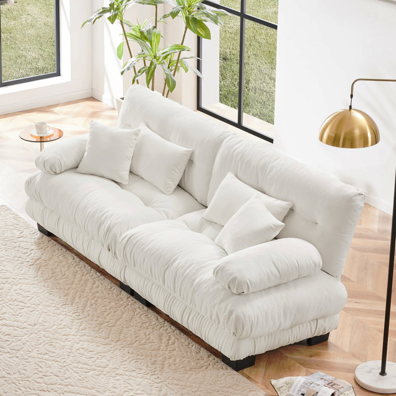 Canapé 2 places pour le salon, canapé 2 places en chenille avec 2 coussins lombaires et 2 coussins décoratifs, chenille blanc