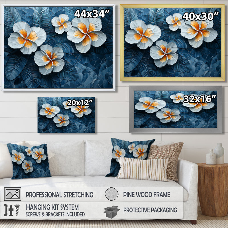Coel, harmonie dorée d'Hibiscus la nuit - art mural d'hibiscus pour le salon, H 30 po x l 40 po, Toile tendue