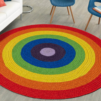 Tapis arc-en-ciel en laine tressé à la main Ebern Designs