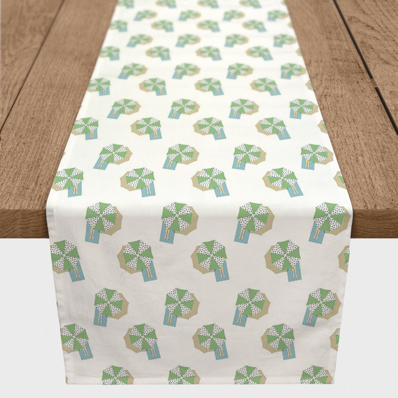Rectangular Table Runner, 72" x 16", White/Green