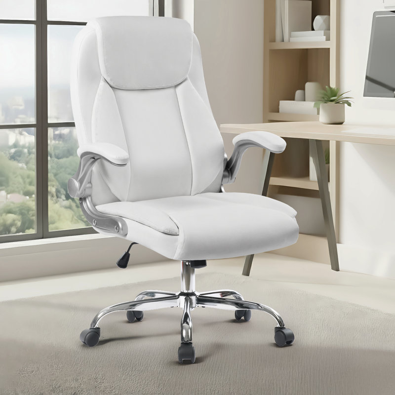 Fauteuil de direction ergonomique à haut dossier avec accoudoirs rabattables Eliyahna, Blanc