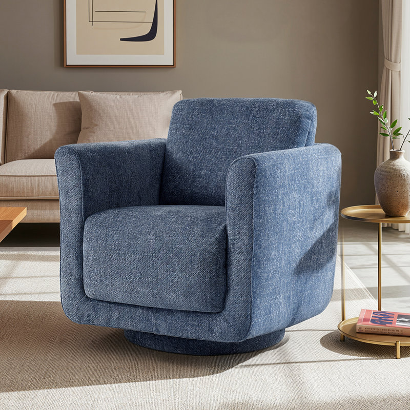 Fauteuil demi-tonneau rembourré et pivotant, Tissage texturé indigo Atlantic