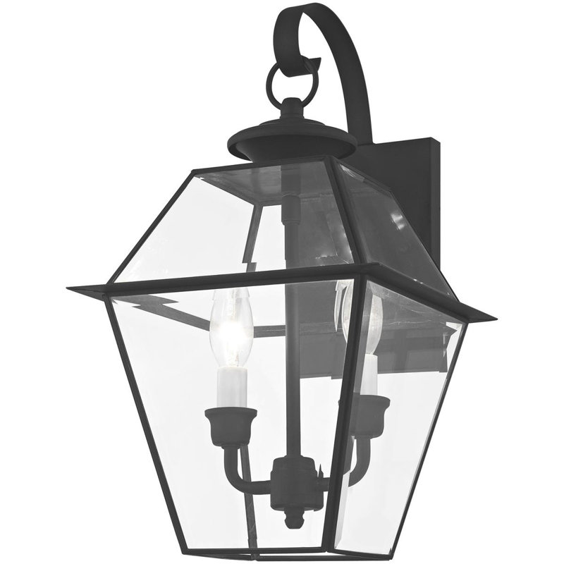 Lanterne murale d'extérieur 9 pouces 2 lumières, verre biseauté transparent, luminaire suspendu, Noir
