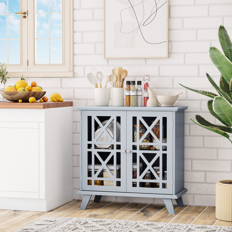 Buffet gris pour salle de bain, buffet de style français avec portes doubles et poignées en métal