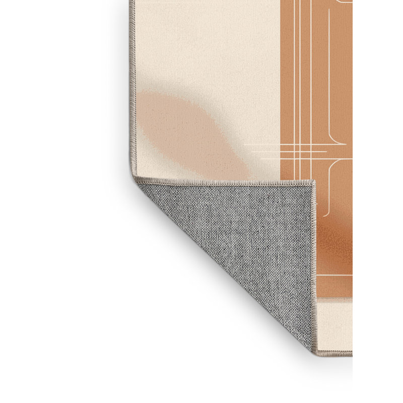 Machine Washable Medford Pilates Mat Workout Minimalist Rug in Brown – Beige Binding, 5x8