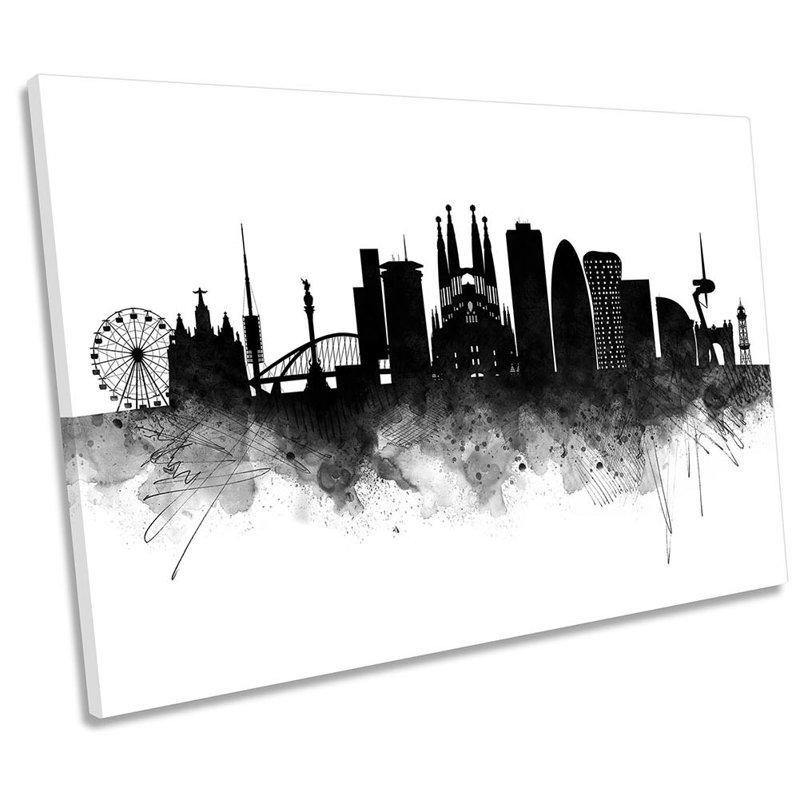 Barcelona Abstract City Skyline - Wrapped Canvas Print, 30.5cm H x 45.7cm W x 2cm D