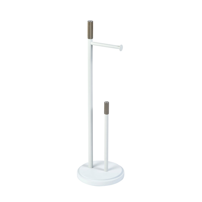 Chester Free Standing Toilet Paper Holder, Satin Nickel/Matte White