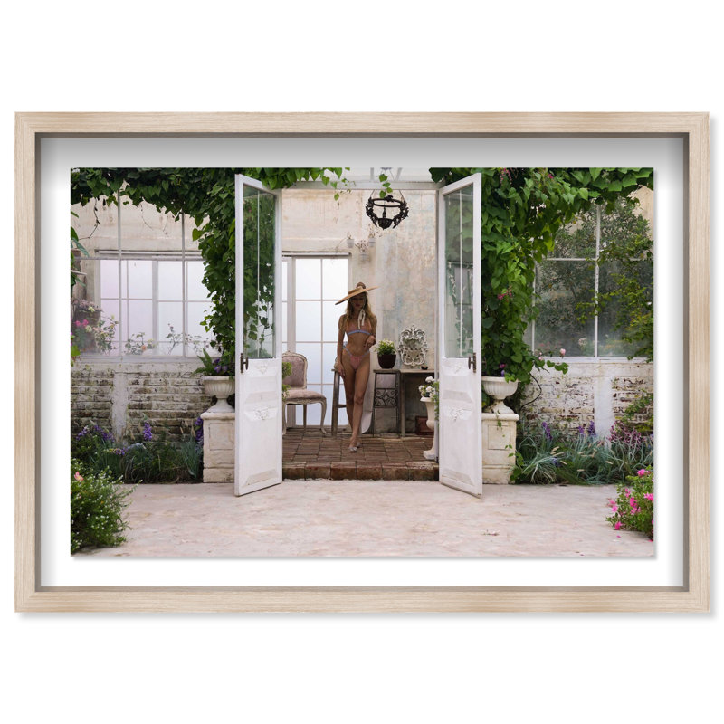 Through the garden doors Canvas Fashion Print by Oliver Gal, 11.5"H x 16.5"W, Natural Oak Frame