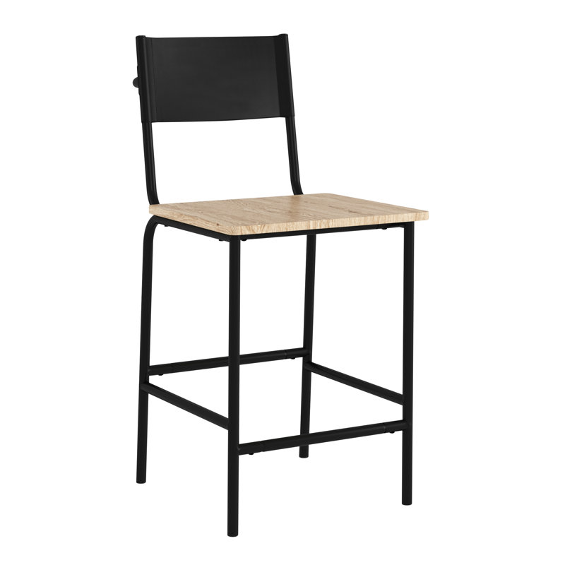 Tabouret en bois à hauteur de comptoir industriel avec siège confortable, noir