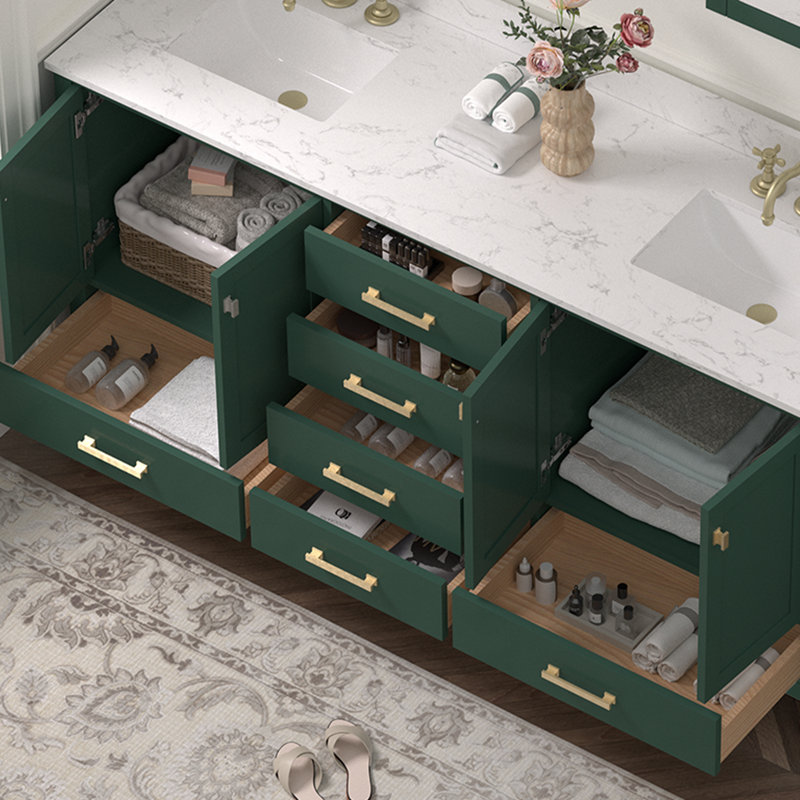 Meuble-lavabo double 72 po avec comptoir en quartz, Vert
