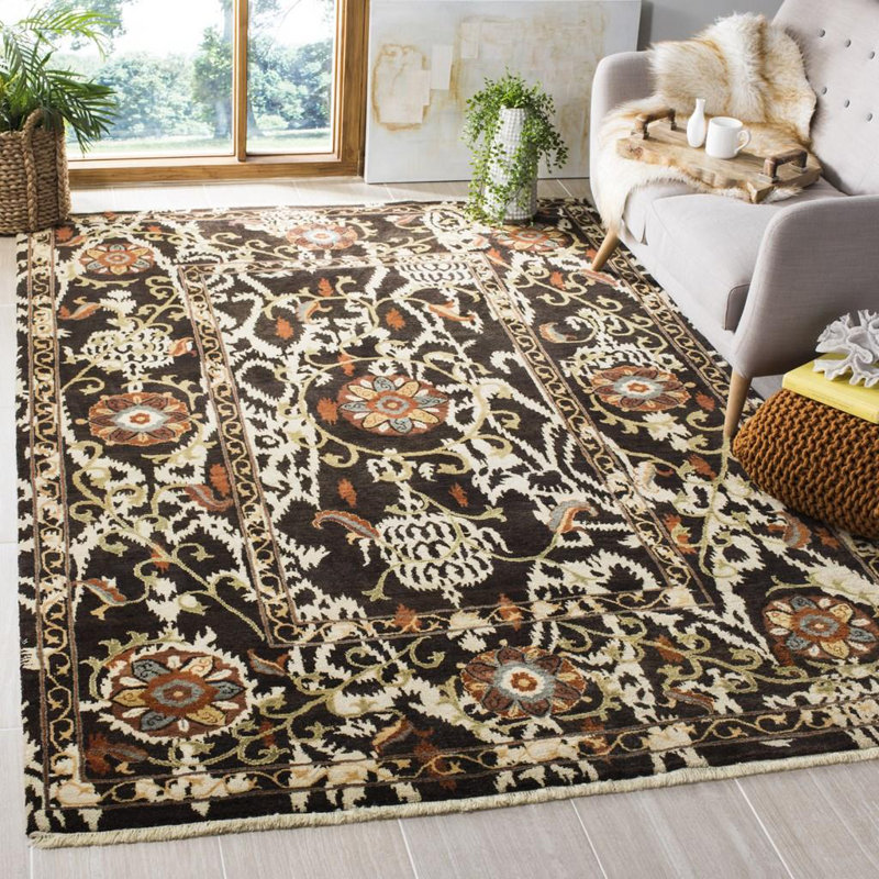 Tapis floral en laine noué à la main Oushak, Rectangle 8 pi x 10 pi