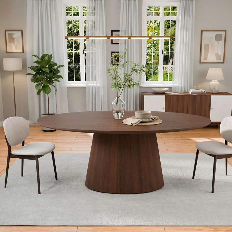 72"×37"W×30"H Oval Wood Pedestal Dining Table, Walnut