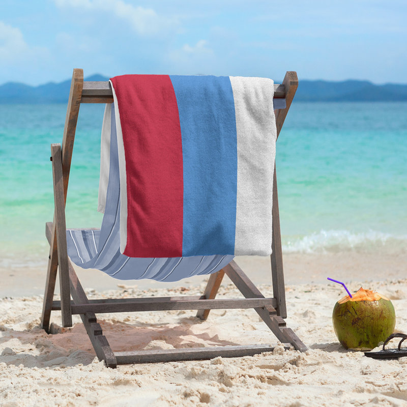 Cotton Blend Beach Towel, Red/Blue/Light Gray