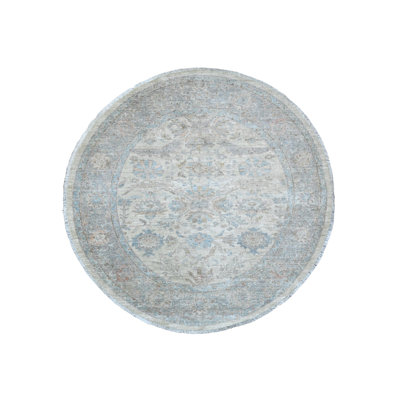 5'9"x5'9" Ivory Heris All Over Design Pure Wool Hand Knotted Round Rug CF1949C075A64EE69C472FAB3A4FA5BF