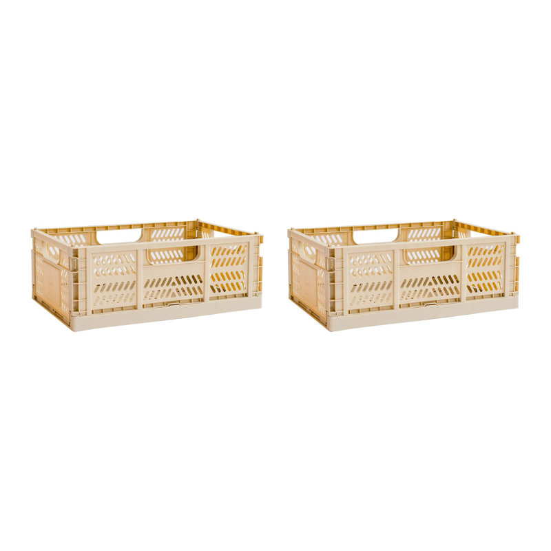 3 Sprouts Modern Folding Crate - Stackable Storage Bins For Home - Food Safe Plastic Fruit Basket, Large - Sand