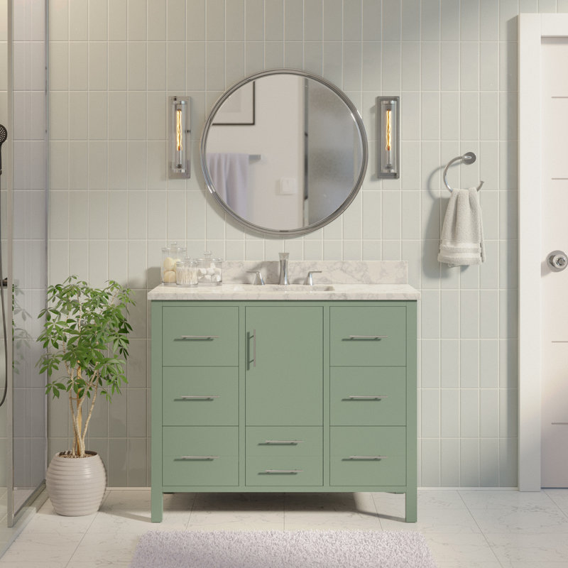 Ensemble de meuble-lavabo simple 42 po Kiara, Vert sauge, Marbre de Carrare