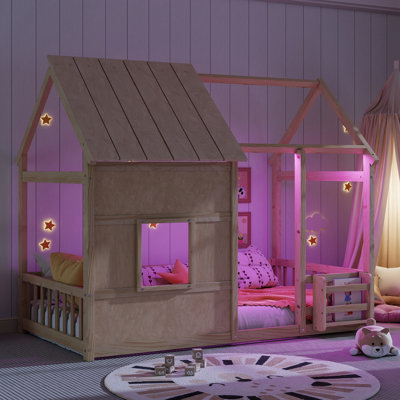 Twin Size House Floor Bed With 7 Colours LED Light