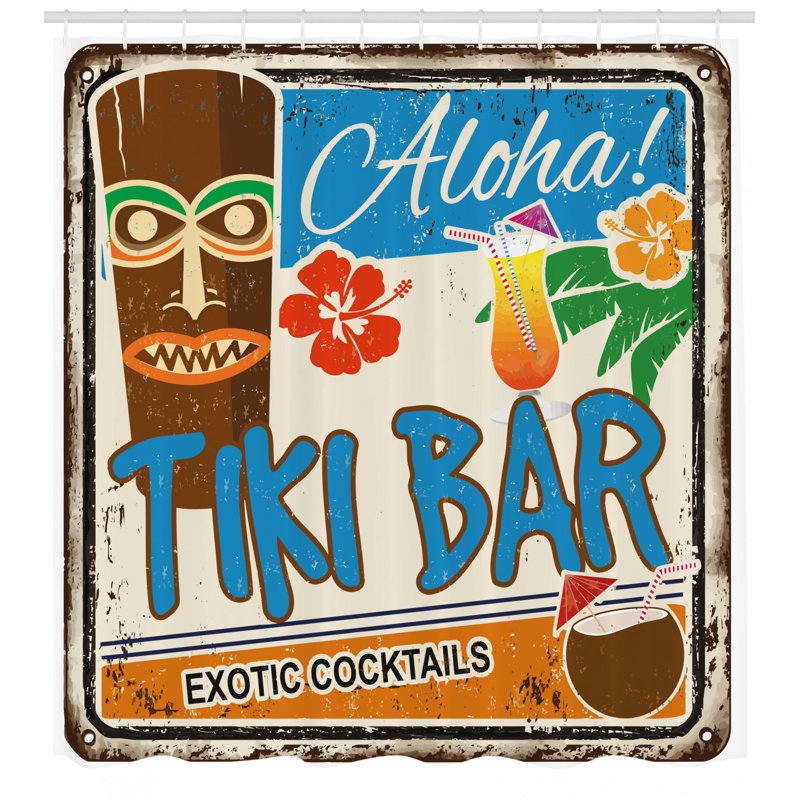 Ensemble de rideau de douche tiki bar et crochets, H 70 po x l 69 po