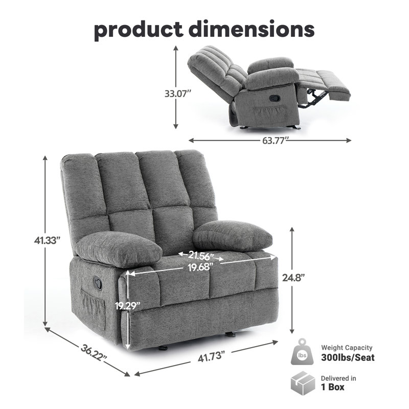 Fauteuil inclinable manuel oscillant Batholo, Grey Chenille